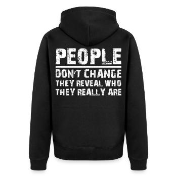 Menschen ändern sich nicht lustig - Unisex Premium Bio Zip Hoodie - Schwarz - Hinten - Nico (187cm)