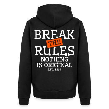 break rules original - Unisex Premium Organic Zip Hoodie - black - Back - Nico (187cm)