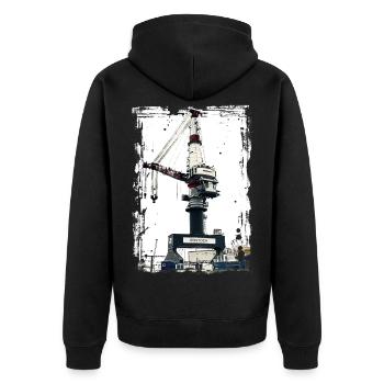 Rostock Port Liebherrr Kran - Unisex Premium Bio Zip Hoodie - Schwarz - Hinten - Nico (187cm)