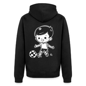 Fußball Junge Zeichnung - Unisex Premium Bio Zip Hoodie - Schwarz - Hinten - Nico (187cm)