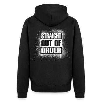 Straight out of order - Unisex Premium Bio Zip Hoodie - Schwarz - Hinten - Nico (187cm)