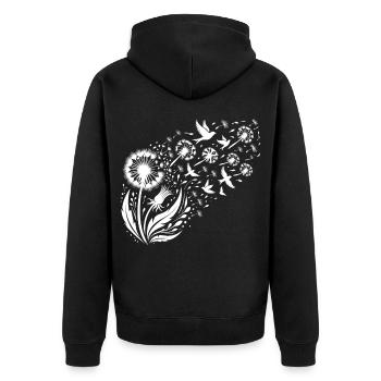 Pusteblume Vögel im Flug Natur Kunst Löwenzahn - Unisex Premium Bio Zip Hoodie - Schwarz - Hinten - Nico (187cm)