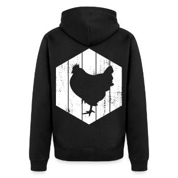 Henne Zeichnung - Unisex Premium Bio Zip Hoodie - Schwarz - Hinten - Nico (187cm)