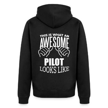 Pilot Pilot Pilot - Unisex Premium Bio Zip Hoodie - Schwarz - Hinten - Nico (187cm)