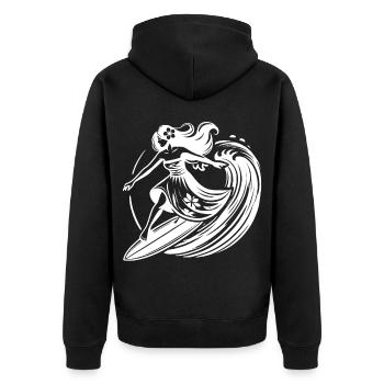 Hawaiian Surf Girl on Waves Tropical - Unisex Premium Organic Zip Hoodie - black - Back - Nico (187cm)