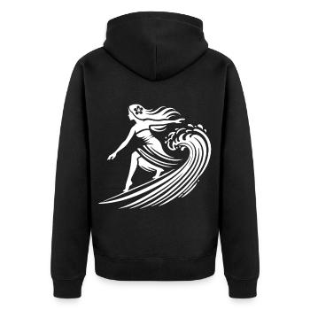Hawaiianisches Surfer-Girl Wellen Reiten Tropisch - Unisex Premium Bio Zip Hoodie - Schwarz - Hinten - Nico (187cm)