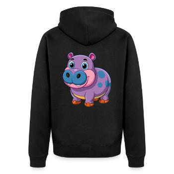 Hippo Cute Mascot Cartoon Character Kawaii - Unisex Premium Organic Zip Hoodie - black - Back - Nico (187cm)