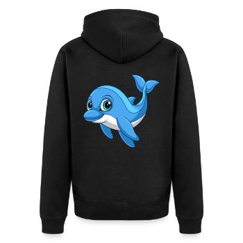 Delfin Niedliche Maskottchen Zeichentrickfigur Kawaii - Unisex Premium Bio Zip Hoodie - Schwarz - Hinten - Nico (187cm)
