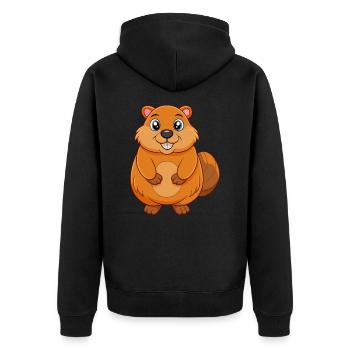 Murmeltier Niedliche Maskottchen Zeichentrickfigur Kawaii - Unisex Premium Bio Zip Hoodie - Schwarz - Hinten - Nico (187cm)