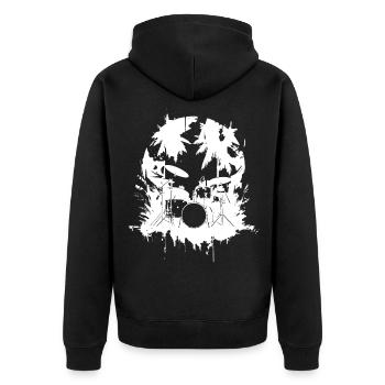 Schlagzeug Grafik - Unisex Premium Bio Zip Hoodie - Schwarz - Hinten - Nico (187cm)
