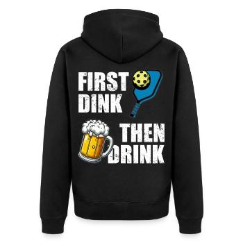 First Dink then drink Lustiges Pickleball Bier - Unisex Premium Organic Zip Hoodie - black - Back - Nico (187cm)