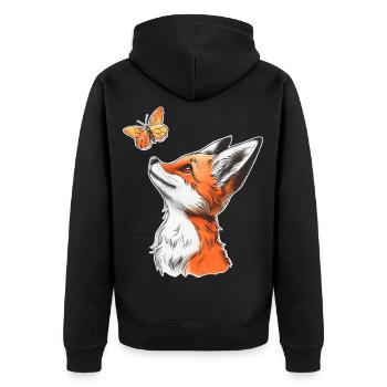 Renard avec papillon - Veste à capuche bio Premium Unisexe - noir - Dos - Nico (187cm)