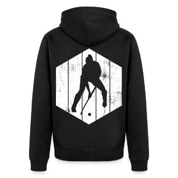Hockey Spieler Skizze - Unisex Premium Bio Zip Hoodie - Schwarz - Hinten - Nico (187cm)