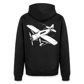 Propellerflugzeug Zeichnung - Unisex Premium Bio Zip Hoodie - Schwarz - Hinten - Nico (187cm)