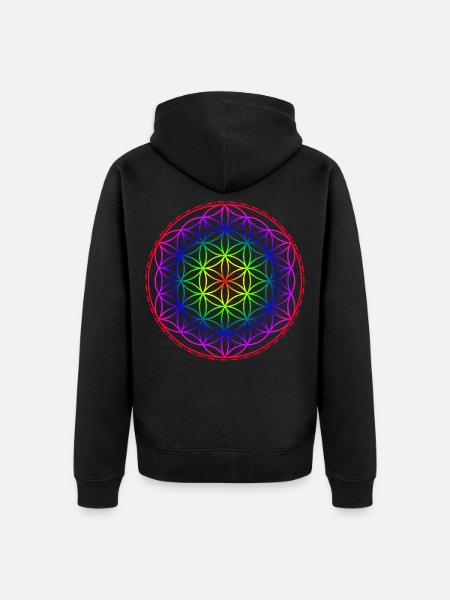 Flower of Life Rainbow - Unisex Premium Organic Zip Hoodie - black