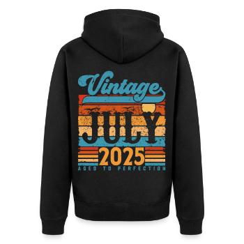 Juli 2025, Juli 2025 Geburtstagsgeschenk. - Unisex Premium Bio Zip Hoodie - Schwarz - Hinten - Nico (187cm)