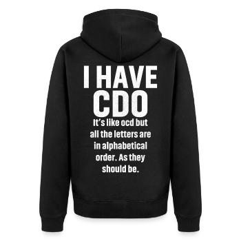 I have cdo - Unisex Premium Organic Zip Hoodie - black - Back - Nico (187cm)