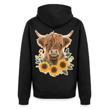 Bovins des Highlands avec des fleurs - Veste à capuche bio Premium Unisexe - noir - Dos - Nico (187cm)