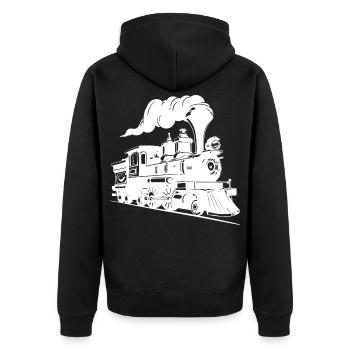 Dampflokomotive Grafik - Unisex Premium Bio Zip Hoodie - Schwarz - Hinten - Nico (187cm)