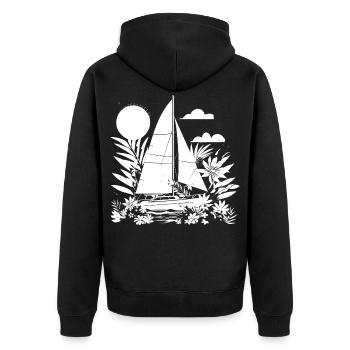 Segeln Comic Look - Unisex Premium Bio Zip Hoodie - Schwarz - Hinten - Nico (187cm)