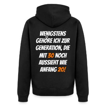 Wenigstens Gehöre Ich Zur Generation Lustiges Zita - Unisex Premium Bio Zip Hoodie - Schwarz - Hinten - Nico (187cm)