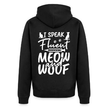 Je parle couramment miaulement et trame - Veste à capuche bio Premium Unisexe - noir - Dos - Nico (187cm)