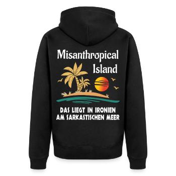 Misanthropical Island Sommer Urlaub Mallorca Fun - Unisex Premium Bio Zip Hoodie - Schwarz - Hinten - Nico (187cm)