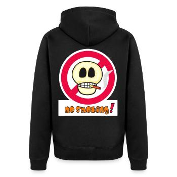 No Smoking Totenkopf Gesicht - Lustiges Emoticon  - Unisex Premium Bio Zip Hoodie - Schwarz - Hinten - Nico (187cm)