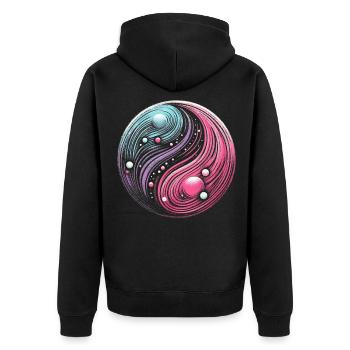 Cosmic Yin Yang: Galactic Balance of the Universe - Unisex Premium Organic Zip Hoodie - black - Back - Nico (187cm)