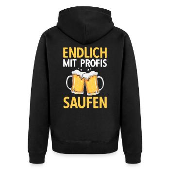 Endlich mit Profis saufen - Unisex Premium Bio Zip Hoodie - Schwarz - Hinten - Nico (187cm)