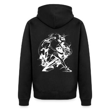 Dessin de joueur de basket-ball - Veste à capuche bio Premium Unisexe - noir - Dos - Nico (187cm)