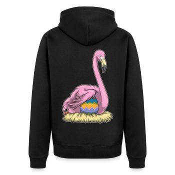 Flamingo Ostern Osterei  - Unisex Premium Bio Zip Hoodie - Schwarz - Hinten - Nico (187cm)