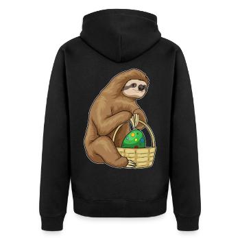 Faultier Ostern Osterei  - Unisex Premium Bio Zip Hoodie - Schwarz - Hinten - Nico (187cm)