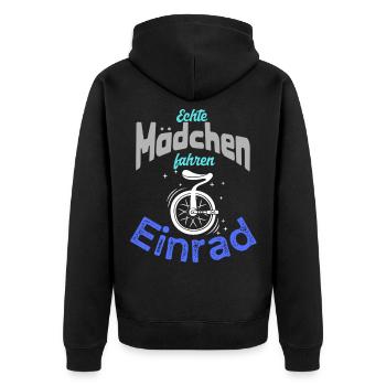 Echte Mädchen fahren Einrad - Unisex Premium Bio Zip Hoodie - Schwarz - Hinten - Nico (187cm)