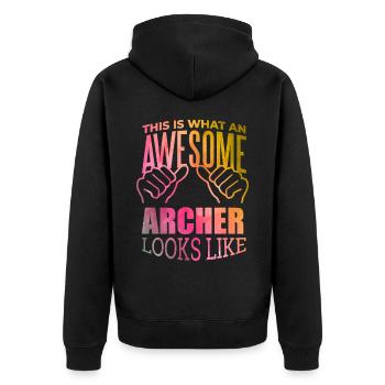 Archery - Unisex Premium Organic Zip Hoodie - black - Back - Nico (187cm)