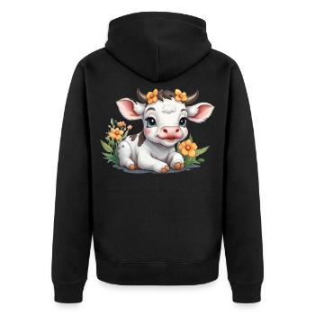 Mignon bébé vache veau sur prairie fleurie - Veste à capuche bio Premium Unisexe - noir - Dos - Nico (187cm)