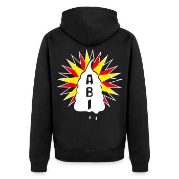 ABI mit viel Sahne, eine süsse Geschenkidee. - Unisex Premium Bio Zip Hoodie - Schwarz - Hinten - Nico (187cm)