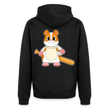 Hamster Baseball Baseball Bat - Unisex Premium Organic Zip Hoodie - black - Back - Nico (187cm)
