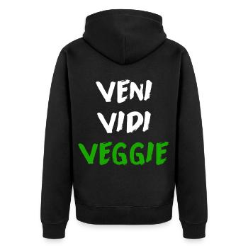 Veni Vidi Veggie Funny Vegetarian Slogan Shirt - Unisex Premium Organic Zip Hoodie - black - Back - Nico (187cm)