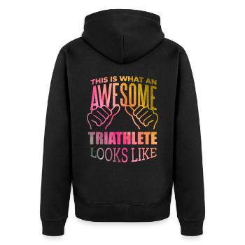 Triathlon - Unisex Premium Bio Zip Hoodie - Schwarz - Hinten - Nico (187cm)