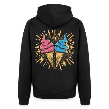Eiscreme Cartoon Look - Unisex Premium Bio Zip Hoodie - Schwarz - Hinten - Nico (187cm)