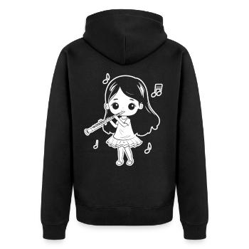 Funny Flute Girl Comic Look - Unisex Premium Organic Zip Hoodie - black - Back - Nico (187cm)