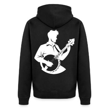 Banjospieler Zeichnung - Unisex Premium Bio Zip Hoodie - Schwarz - Hinten - Nico (187cm)