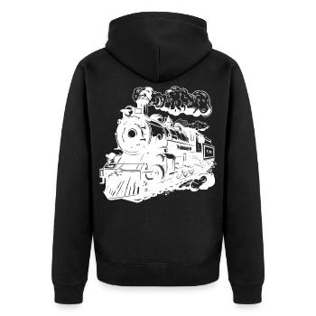Locomotive Graphics - Unisex Premium Organic Zip Hoodie - black - Back - Nico (187cm)