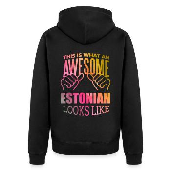 Estland - Unisex Premium Bio Zip Hoodie - Schwarz - Hinten - Nico (187cm)