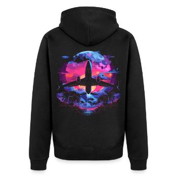 Retro Flugzeug Retrowave - Unisex Premium Bio Zip Hoodie - Schwarz - Hinten - Nico (187cm)