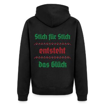 Stitch by stitch, happiness arises - Unisex Premium Organic Zip Hoodie - black - Back - Nico (187cm)