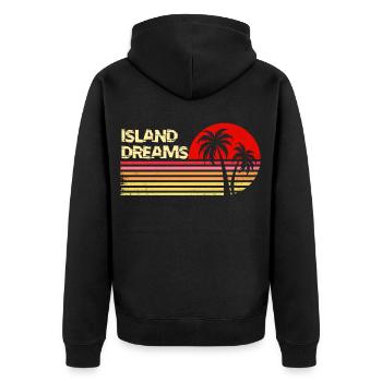 Inselträume Vintage Sonnenuntergang Palmen Retro T-Shirt - Unisex Premium Bio Zip Hoodie - Schwarz - Hinten - Nico (187cm)