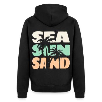 Sea Sun Sand Beach Palm Trees Summer Vibes Tee - Unisex Premium Organic Zip Hoodie - black - Back - Nico (187cm)