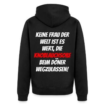 Keine Frau Der Welt Knoblauchsoße Döner Lustig - Unisex Premium Bio Zip Hoodie - Schwarz - Hinten - Nico (187cm)